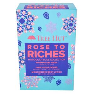 imageTree Hut Holiday Rose to Riches Gift Set  Limited Edition  Boost Your Shower Routine  Includes Tree Huts Signature Shea Sugar Scrub Foaming Gel Wash and Moisturizing Body Lotion