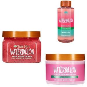 imageTree Hut Watermelon Bundle Sugar Scrub Foaming Gel Wash and Whipped Body Butter Exfoliate Hydrate ampamp Quench Skin Nourishing Skin Care Set for Soft Smooth Skin Hydrating Body Care