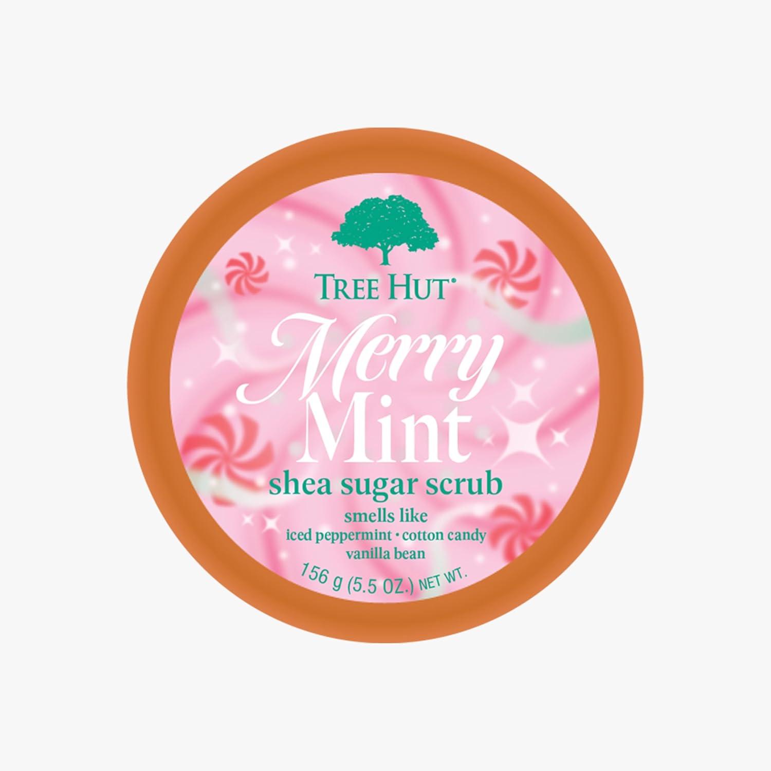 imageTree Hut Mini Shea Sugar Scrub Merry Mint  Exfoliating Body Scrub Removes Dead Dry Skin for a Soft ampamp Hydrated Feel  Nourishing Essential Body Care  55 oz