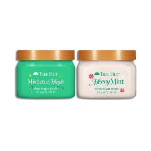 imageTree Hut Holiday Exfoliation Duo Gentle Exfoliating ampamp Nourishing Body Scrubs with Shea Butter ampamp Essential Oils Refresh Polish ampamp Soften Skin Limited Edition Holiday Gift Set